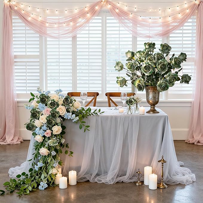 Artificial Flowers Artificial Roses Fake Roses 20PCS Long Stem Artificial Flowers for Tall Vase Silk Rose Suitable for Indoor Decor Wedding Party Decoration DIY Bouquet Autumn,(23.2In,Green)