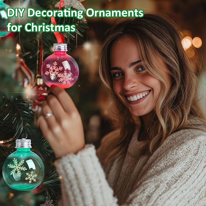 12 Pcs Christmas Ornaments Balls, 5oz Fillable Plastic Christmas Ornament Balls for Christmas, Stocking Stuffers, White Elephant Gift