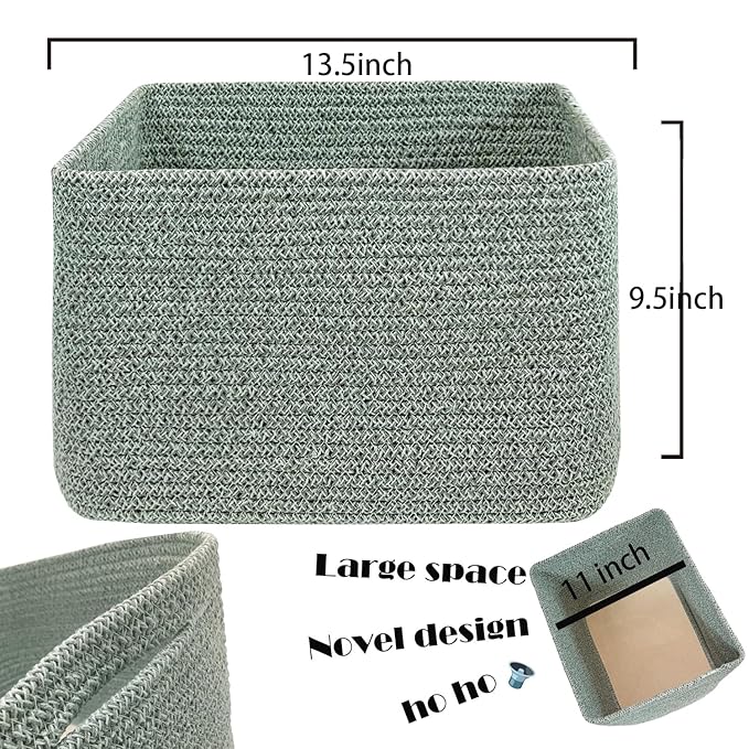COMFY-HOMI Square Woven Cotton Rope Basket for Organizing, Gift Baskets for Handles, Empty Gift Baskets, Toy Basket for bins|13.5" x 11" x 9.5" home decor for Living Room, Bathroom