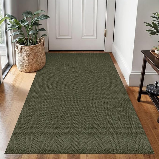 Braided Area Rug 3x5 Ft Washable Rugs for Entryway Throw Rugs with Rubber Backing Boho Door Mat Indoor Entrance Cotton Kitchen Mats Woven Front Door Carpet for Foyer Living Room, Dark Green