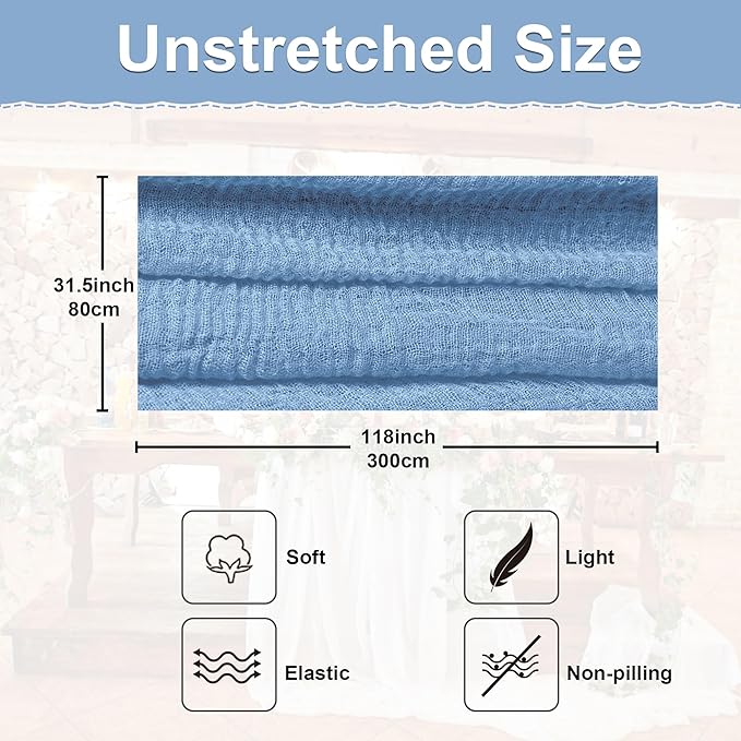 JOYIT 1 Pack Blue Cheesecloth Table Runner 35" x 120" – Boho Table Runner Set for Wedding, Birthday, and Party Decor, Romantic Gauze Table Runner for Rustic and Elegant Tablescapes (Light Blue)