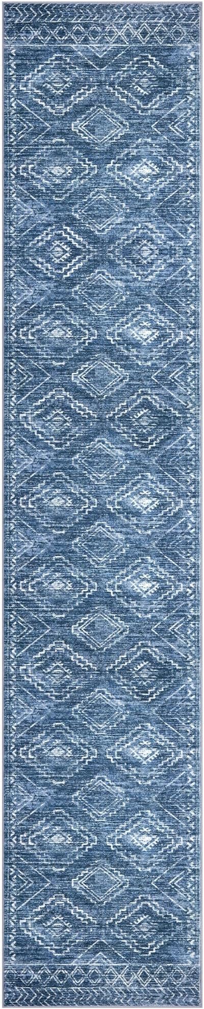 KILOCOCO Hallway Runner Rug 2x10 Runners for Hallways Washable Runner Rug Non Slip Rubber Backed Low-Pile Runners for Bedroom Kitchen Living Room Laundry Room Boho Rugs, Stonewashed Blue