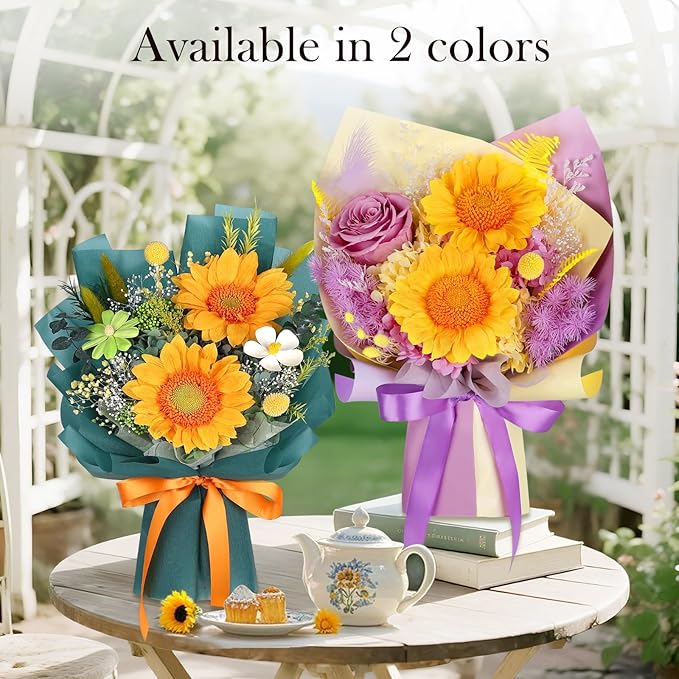 Preserved Sunflower Bouquet - Forever Flowers for Delivery, Purple Rose That Last 3 Years, Eternal flowers Bouquet for Her Mother Mom Wife Friends Birthday Sunflower Gifts for Women