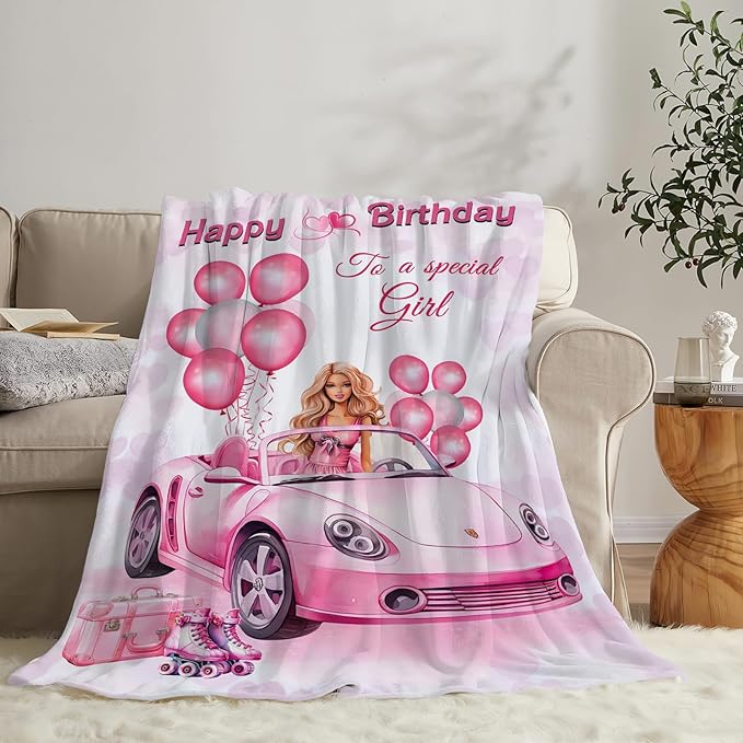 Tijuboni Pink Doll Love Throw Blanket Birthday Gifts for Girls Women Kids Adults Soft Flannel Fleece Blanket for Couch Sofa Bed Home Decor 50"x60"