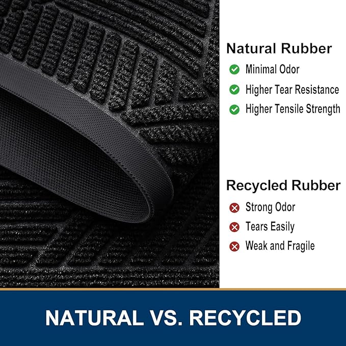 Smiry Front Door Mat Outside Entrance, Heavy Duty Sturdy Natural Rubber Doormat, Trap Dirt and Moisture, Easy Clean Low Profile Welcome Floor Mats for Indoor Outdoor Entry, 35x23 Inch, Black