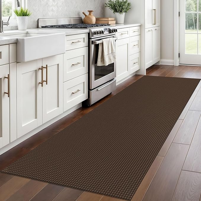 Braided Runner Rug 2.6x8 Ft Washable Runners for Hallways Non Slip Rubber Backed Kitchen Runners Cotton Entryway Runner Indoor, Woven Floor Carpet for Hall Kitchen Bedroom, Brown