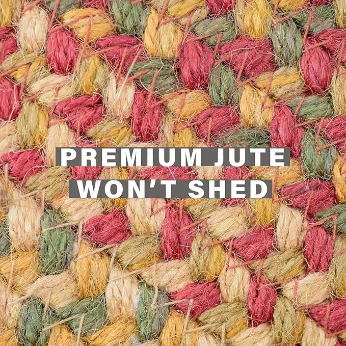 Homespice Cider Barn Cranberry Red Round Braided Rug, Jute, 6' - Perfect Country Rustic Decor for Living Room, Dining Room, Everywhere