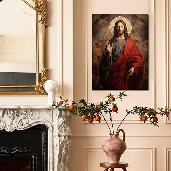 Eysintum Framed Divine Jesus Canvas Wall Art Divine Mercy Christ Portrait Christian Religious Decor for Living Room Bedroom Ready to Hang 12X16in