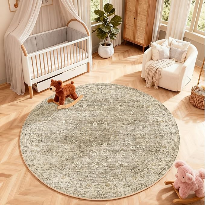 4x4 Round Bedroom Rug Washable: Living Room Rug Stain Resistant Non Slip Low Pile Small Area Rugs for Bedroom Kitchen Entryway Living Room Bedside Office Dorm Kids Room Entrance