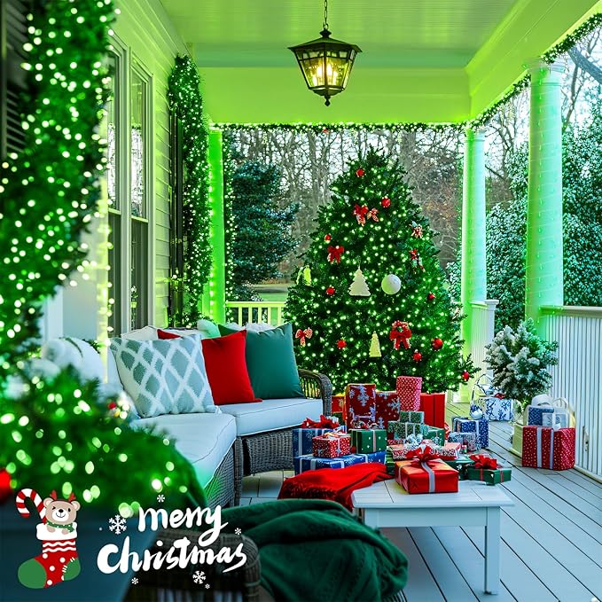 JMEXSUSS 400 LED Green Christmas Lights Indoor Outdoor, 132ft String Lights Plug in with Remote, 8 Modes Clear Wire Christmas Tree Lights for Room Garden Patio Outside Party Xmas Tree Decor