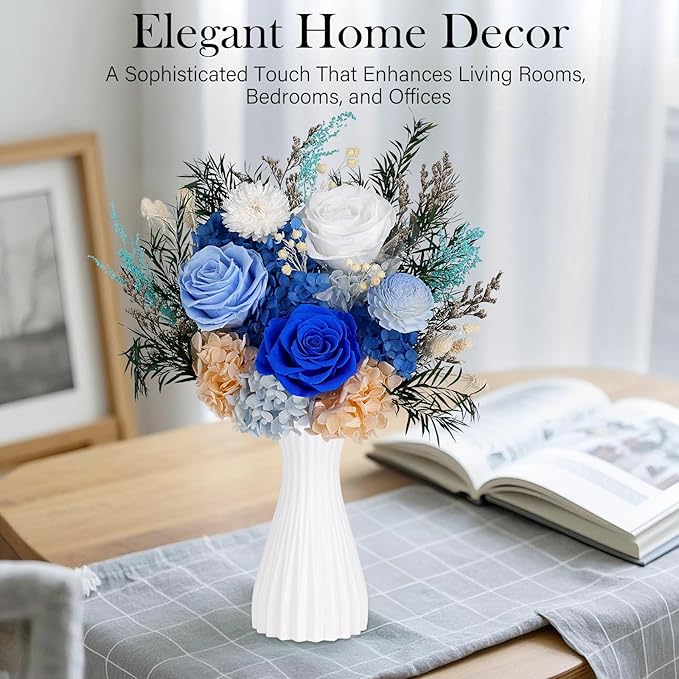 Preserved Flowers Bouquet - Forever Flowers for Delivery, Real Eternal Roses Bouquet for Mothers, Mom, Wife Anniversary Birthday Gifts for Women Men, Blue
