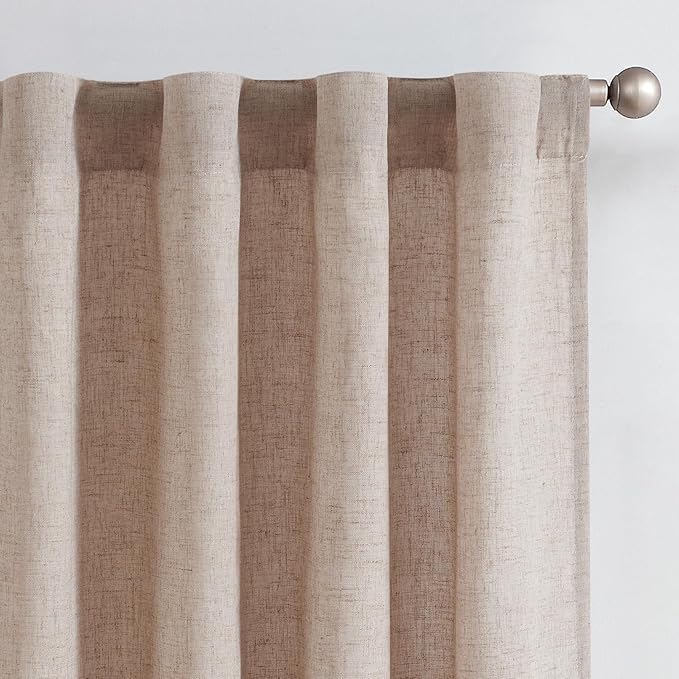 jinchan Taupe Lined Linen Blend Curtain for Sliding Door 96 Inch Length 1 Panel for Living Room, 100 Inch Extra Wide Drape with Rod Pocket Back Tab(100W x 96L, Taupe)