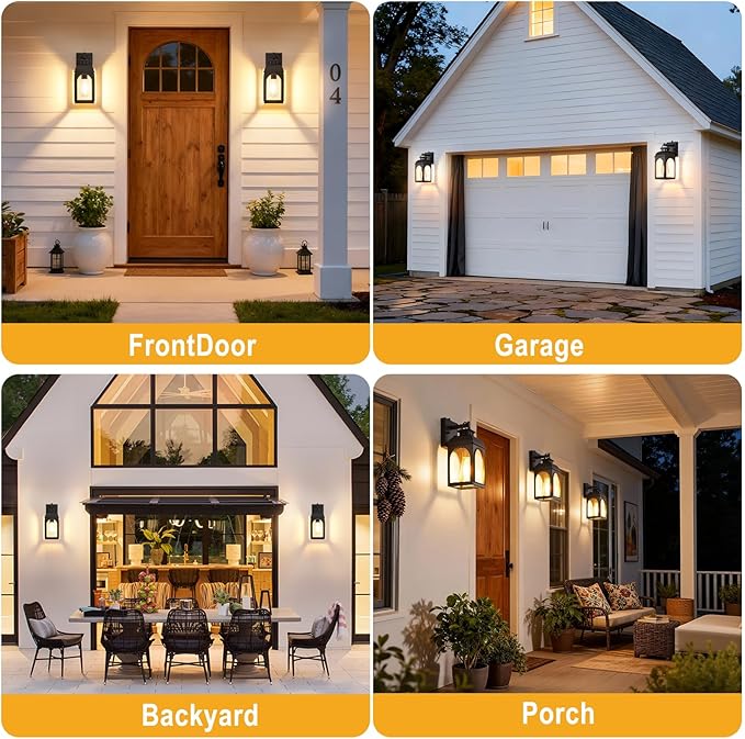 Dusk to Dawn Outdoor Lighting, Black Porch Lights Outdoor Light House Wall Mount Fixture Waterproof Lamp Exterior Lantern Fixture Outside Wall Sconces for Patio Garage Doorway