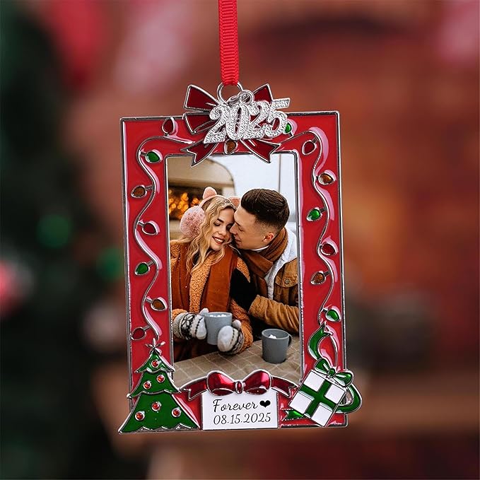 2023 Red Picture Frame Ornament, Mr & Mrs Couples Family Christmas Tree Photo Frame Ornament Decor Romantic Couples Gifts Ideas Table or Xmax Tree Two Ways Using (Red 3)