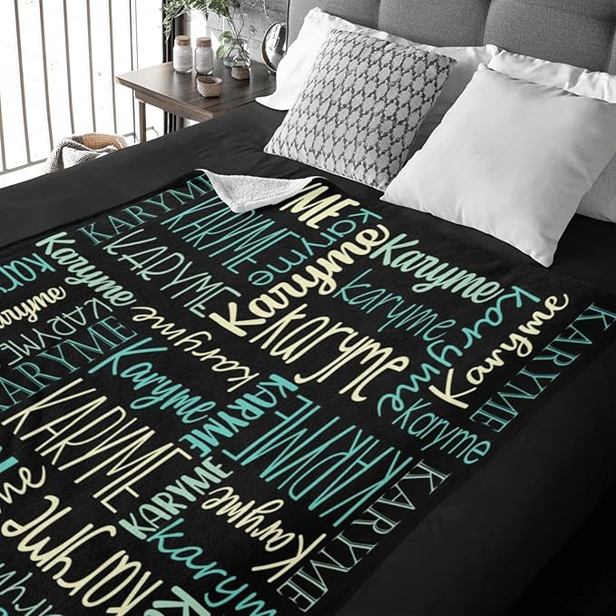 Personalized Blankets with Names Baby Gifts for Girls Boys Custom Soft Fleece and Sherpa Name Blanket for Kids and Adults Birthday for Daughter Son Granddaughter Grandson (Black)