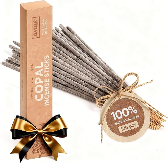 Authentic 100% White Copal Incense Sticks - Thick, Natural Mayan Resin for Spiritual Practices, Meditation, Yoga, Cleansing, Relaxation - Smooth Burning, Long Lasting, Handmade in Mexico - 100 Sticks