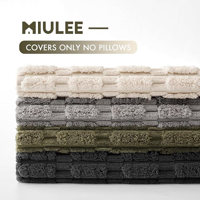 MIULEE Pack of 4 Neutral Mid Century Grey and Olive Corduroy Decorative Throw Pillow Covers 18x18 Inch Modern Soft Striped Pillow Covers Home Decor for Sofa Living Room Couch Bed