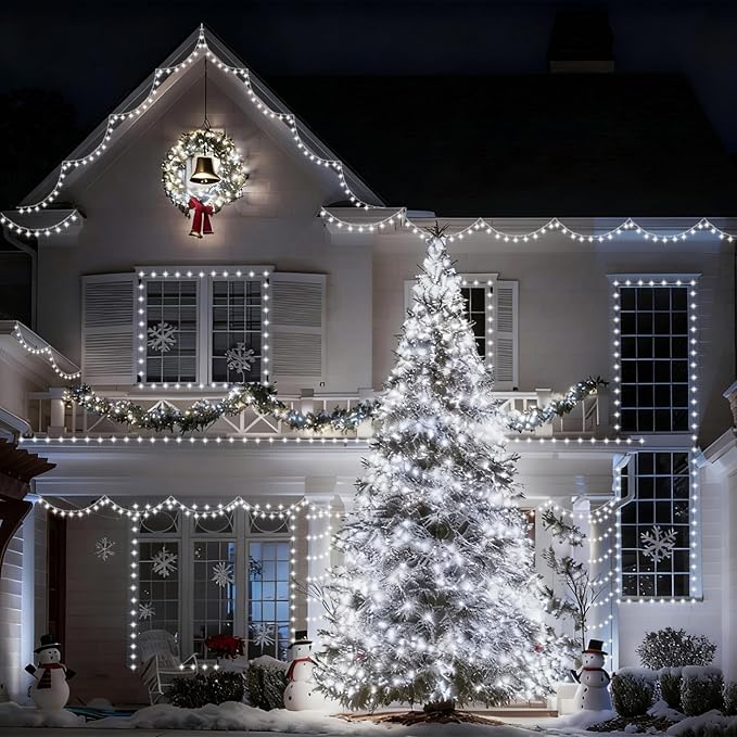 YEGUO 165ft 500 LED White Christmas Lights Outdoor Waterproof, Clear Wire String Lights Indoor, Twinkle Tree Lights Plug in with Timer Memory