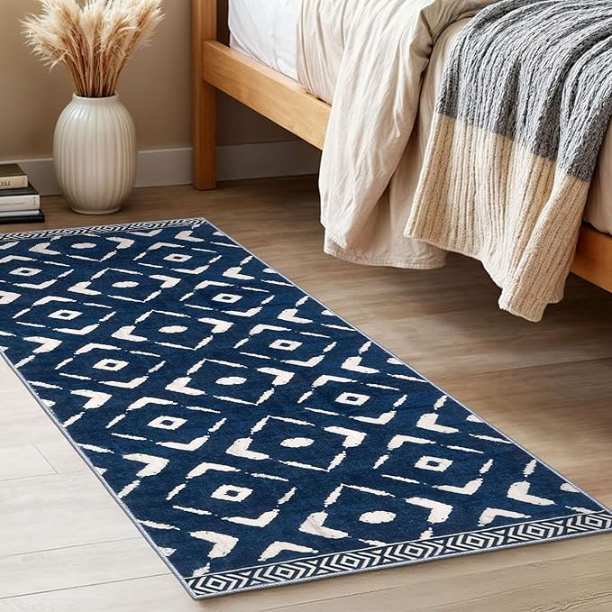 KILOCOCO Kitchen Runner Rug Washable Runner Rug Soft Hallway Runners Non Slip Printed Distressed Laundry Room Rugs, Low-Pile Runners for Entryway/Bedroom/Kitchen/Living Room, 2x5 Blue