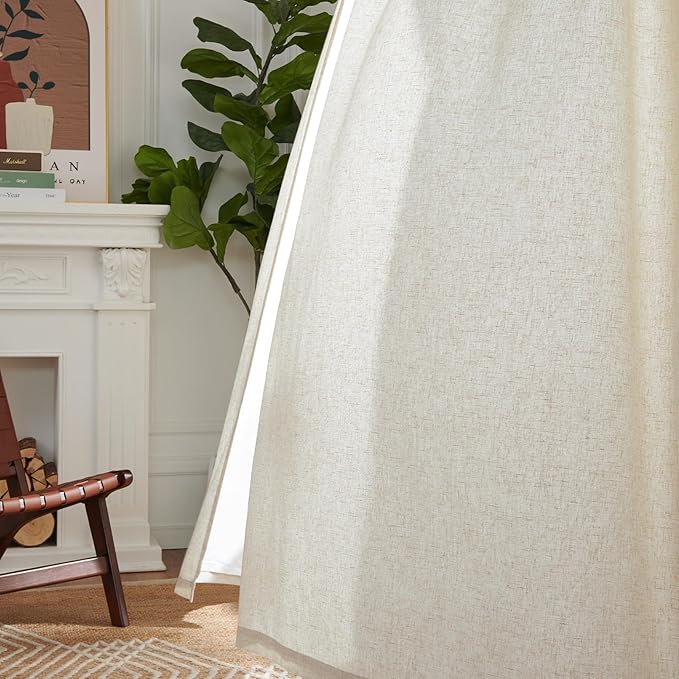 jinchan Linen Blend Curtains for Living Room 108 Inch Length Extra Long 2 Panels Curtains for Sliding Glass Doors, 50 Inch Wide Drapes with Rod Pocket Back Tab(50W x 108L, Ecru)