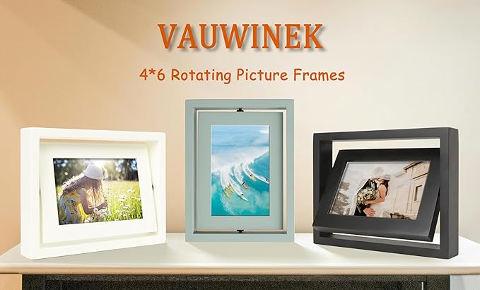 4x6 Double-Sided Rotating Floating Picture Frames (2 Pack, Teal Blue), Solid Pine Wood with Real Glass for Horizontal Vertical Standing Display Desk Tabletop Photo Frames