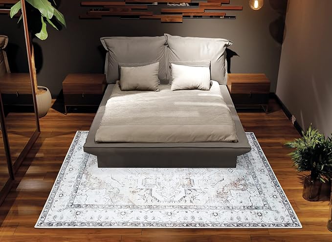 Bloom Rugs Washable Non-Slip 5' x 7' Rug - Brown/Beige/Charcoal Traditional Area Rug for Living Room, Bedroom, Dining Room, and Kitchen - Exact Size: 5' x 7'