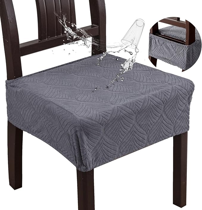 Waterproof Stretch Seat Covers,Dining Room Chair for 4 Set Removable Washable Chair Slipcover Protectors,No Rear Covers,Dark Grey