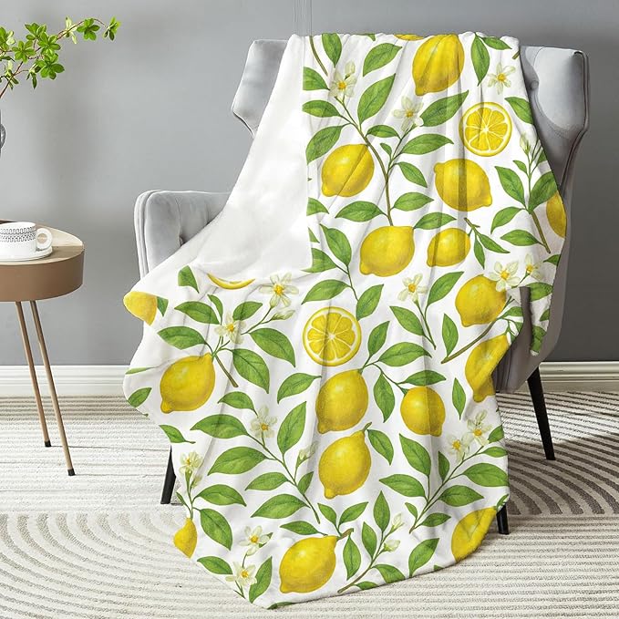 Lemon Fruit Blanket - Plush, Soft, Comfy, Lightweight, Warm, Fuzzy, Cozy Flannel Throw Blanket for Couch, Travel, Bed, Office, Outdoor - 60in×80in