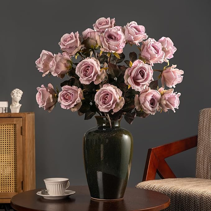 Artificial Flowers Artificial Roses Fake Roses 23.2In Long Stem Artificial Flowers for Tall Vase Silk Rose Suitable for Indoor Decor Wedding Party Decoration DIY Bouquet Autumn 20PCS (Pink)
