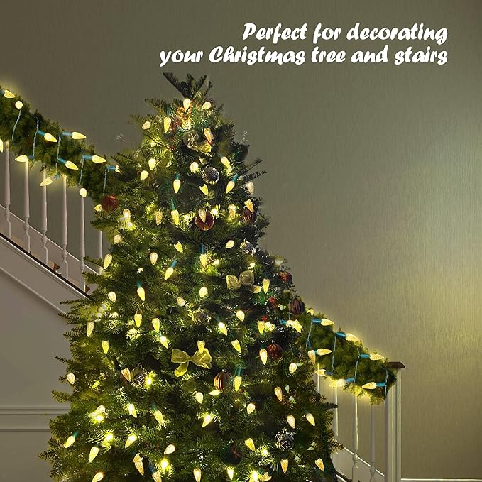 WBao C6 Battery Operated Christmas Lights 60 LED 20ft String Lights with 8 Modes, Auto Timer, Waterproof for Indoor Outdoor Christmas Trees, Fence, Stairs Xmas Decorations, Warm White