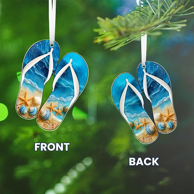 Beach Decor Christmas Decorations - Acrylic Christmas Ornaments 2025 for Xmas Decorations - Beach Gifts for Women Men, Nautical Ocean Gifts for Mom Dad Family Friend, Boho Coastal Decor