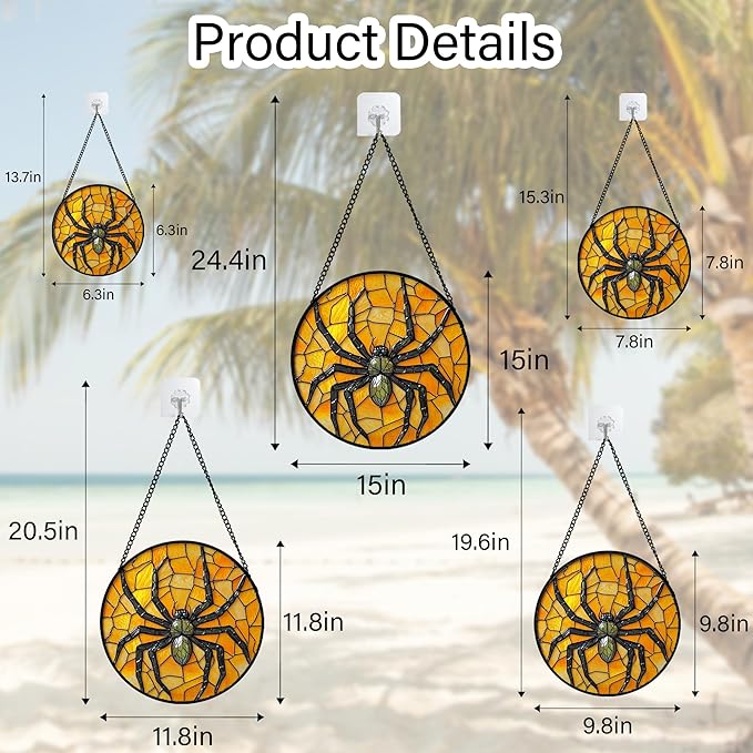 Stained Glass Window Hanging - Halloween Decorations Black Spider Suncatcher for Doors Garden Indoor Spooky Funny Sun Catchers Gothic Decor Horror Gifts for Women Men Friend 11.8 in