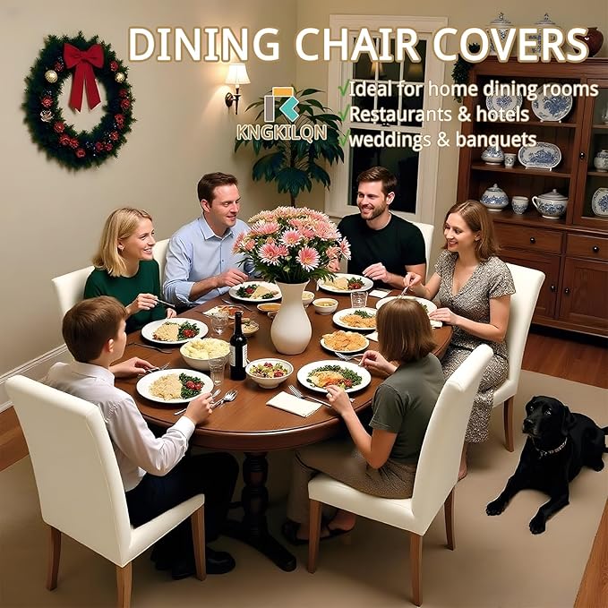 Dining Chair Covers Set of 4, Stretch Kitchen Removable Washable Chairs Slipcovers Seat Protector for Home, Party, Banquet (Beige)