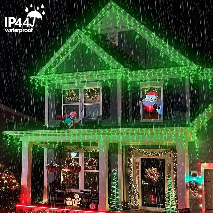 YEGUO 66ft 800 LED Icicle Christmas Lights Outdoor Waterproof, 160 Drops Icicle Lights Connectable, 8 Modes Icicle String Light with Memory(Green)