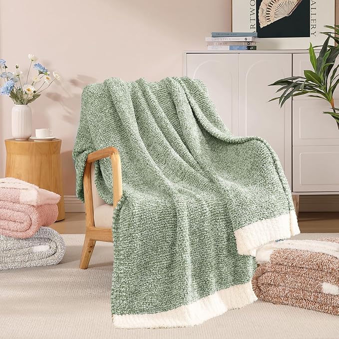 WRENSONGE Throw Blanket Cationic Dyeing Green Soft Cozy Fluffy Warm Hand Made Throw Blankets for Couch, Sofa, Chair, Bed, Camping, Picnic, Travel Lightweight Bed Blanket - 50"x60"