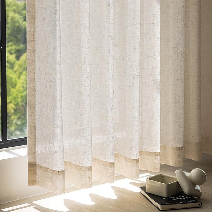 jinchan Extra Long Linen Blend Curtain 108 Inches Long 1 Panel for Sliding Door, Light Filtering 100 Inches Extra Wide Patio Door Natural Drape with Rod Pocket Back Tab (100W x 108L, Ecru)