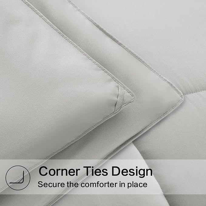 EASELAND Full Size Down Alternative Comforter - Quilted Duvet Insert for All Seasons, Soft Lightweight with Corner Tabs, Summer Winter Warm Bedding, Light Grey 82×86 Inches