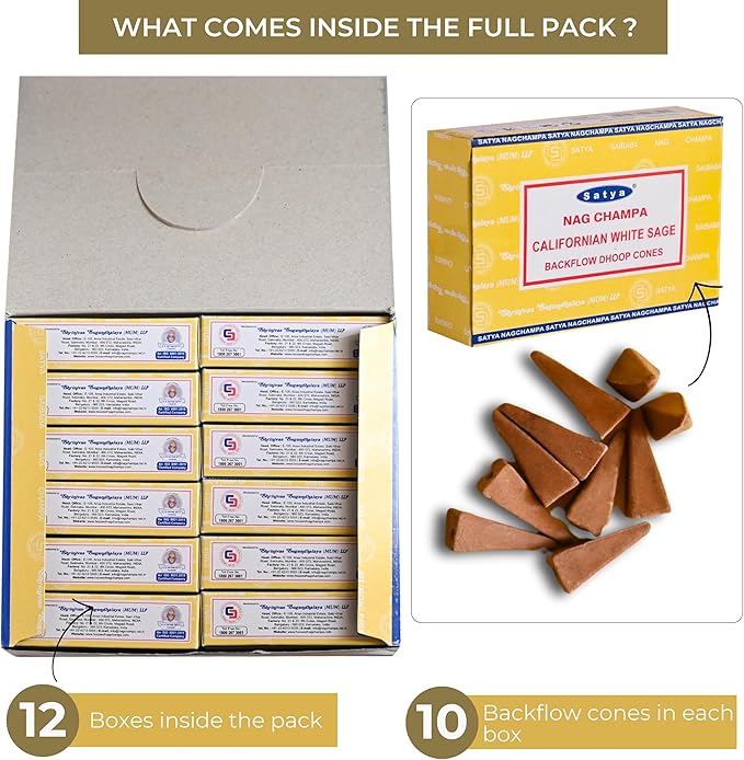 Californian White Sage Backflow Incense Cones for Waterfall Aromatic Smoke Fountain Haze Falls and Mat Bundle - Pack of 12