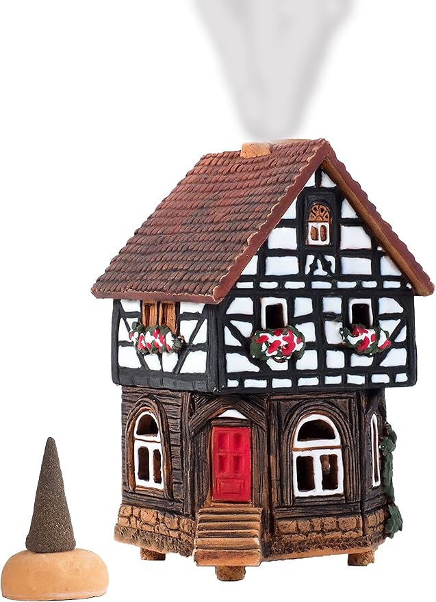 Ceramic Houses and Villages Collection - Handmade Christmas Village House Collectible Miniature of Historic House in Lauterbach Germany - Cone Incense Holder Room Decor Incense Burner S19-6