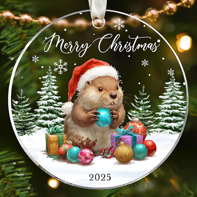 Beaver Ornament - Beaver Gifts for Women, Girls, Lovers - Cute Funny Animals Ornaments for Christmas Tree - Animals Themed Gifts - Acrylic Christmas Ornament 2025