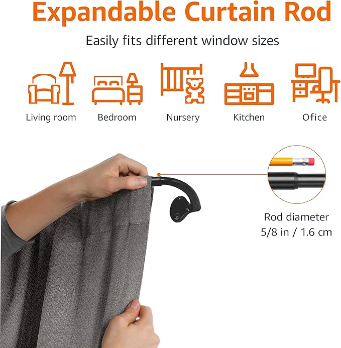 Amazon Basics Easy to Install Adjustable Room Darkening Blackout Curtain Rod - Wraps Around, Blocks Light, for Heavy Curtains, 48" to 88", Black