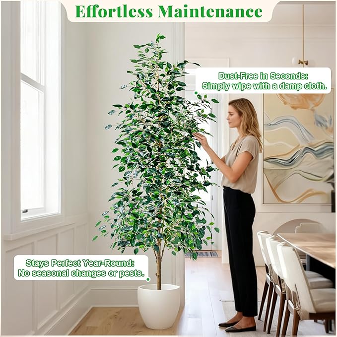 6FT Artificial Ficus Trees Indoor Faux Trees Indoor Fake Floor Plants Tall Artificial Tree with White Pot Faux Tree Fake Indoor Tree Silk Plants Artificial Trees for Home Decor Indoor
