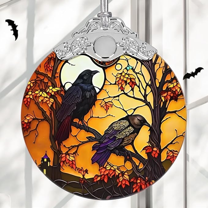 Christmas Ornament, Stained Glass Ornament, Christmas Decorations for Tree, Holiday Ornament, Unique Gift Idea - Mysterious Crow