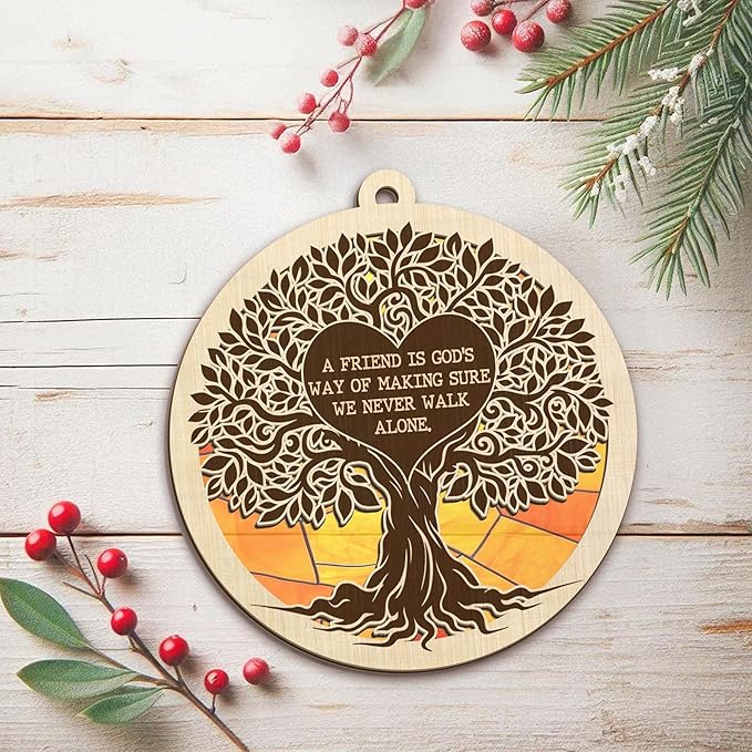 TEEZWONDER Christmas Friendship Gifts for Women Men - Suncatcher Christmas Ornaments 2025 - Natural Life Friend Gifts for Women, Tree of Life Ornament for Tree Decorations, Bestie Gift for Friend