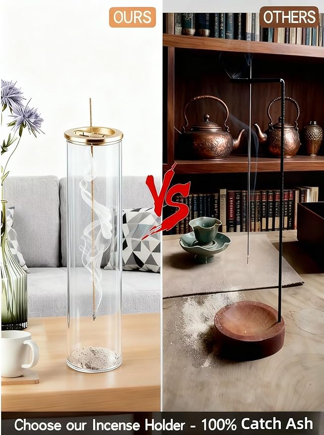 Incense Holder for Sticks [Anti-Ash Flying], Modern Insence-Stick Burner Holder with Removable Glass Ash Catcher, for Home Decor Yoga Meditation