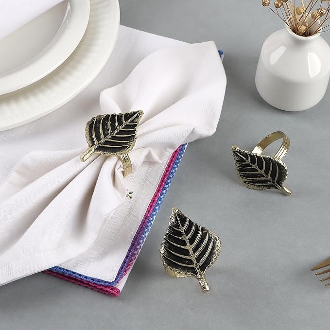 ALPHA Living HOME Set of 12 Napkin Rings for Farmhouse Decor Premium Metal Leaf Dinnerware Napkin Holders Thanksgiving, Christmas, and Easter Table Setting (Antique Gold)