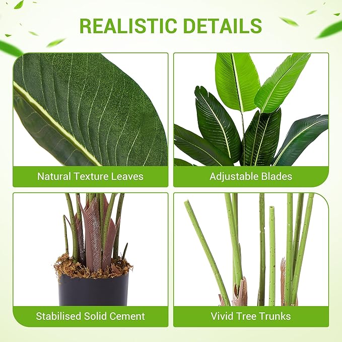 4 Ft Bird of Paradise Artificial Plant, Artificial Tree Faux Tropical Plant Palm Tree with Leaves Trunks Indoor Outdoor Faux Banana Leaf Tree for Home Decor Living Room Office