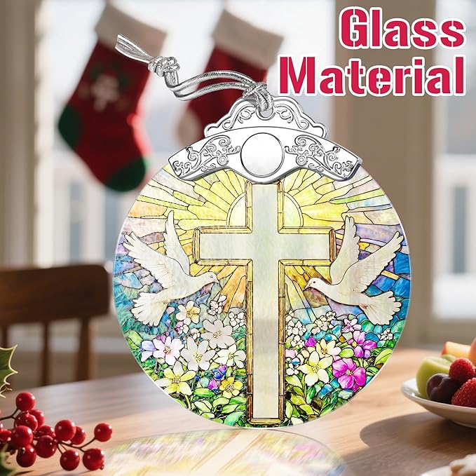 Christmas Ornament, Stained Glass Ornament, Christmas Ornaments for Tree, Hanging Ornaments for Home Decor & Xmas Decorations – Holiday Decor, Gift Ideas, Perfect Holiday & Xmas Gifts - Cross