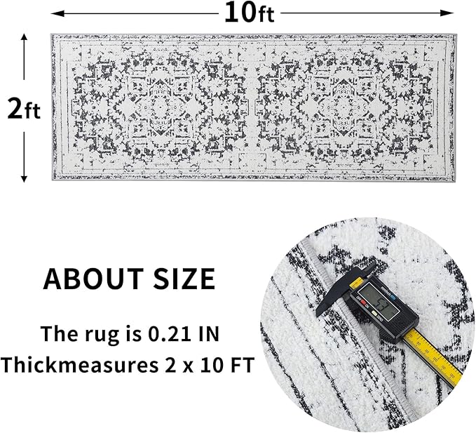 Vintage Runner Rug Non Slip for Hallway Bathroom Kitchen 2x10 ft, Ultra Soft Boho Carpet Runner with Low Pile Design Machine Washable Runner Rugs for Entryway Laundry Living Room (Black)