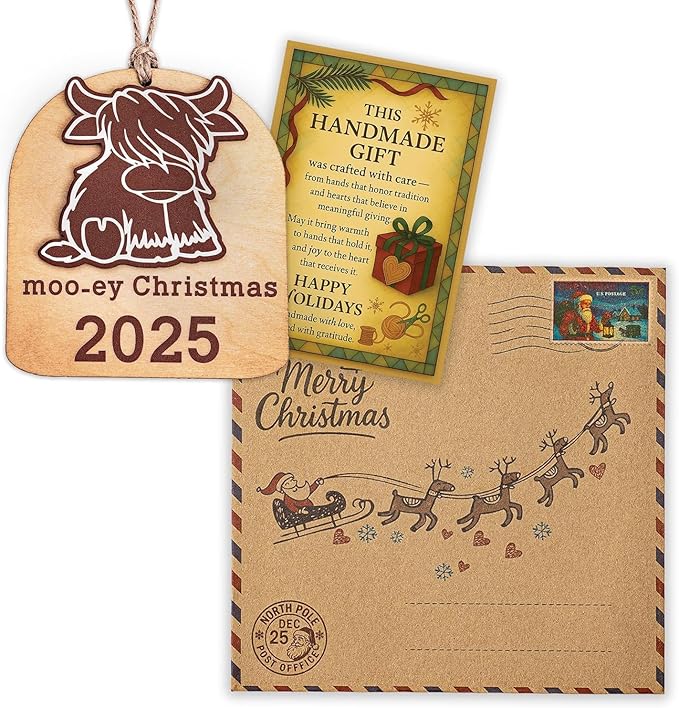 Highland Cow Ornament, Cow Christmas, Christmas Ornaments 2025, Highland Cow Gifts, Funny Wooden Holiday Decor Rustic Farmhouse Xmas Tree Decorations Keepsake Gift for Animal Lovers